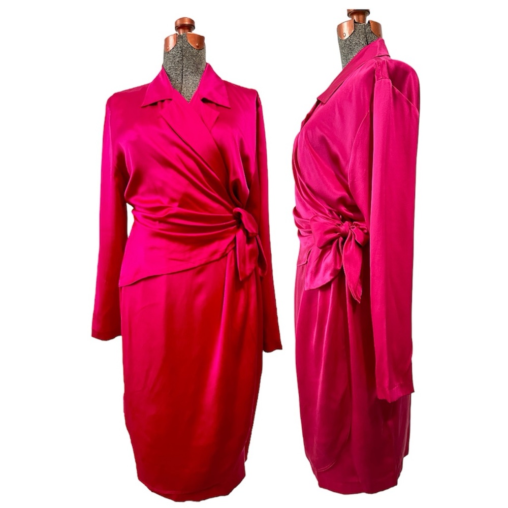 Hot Pink Wrap Midi Dress with Side Tie